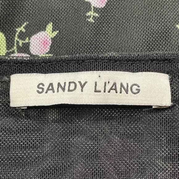 Sandy Liang Mesh Rose Bud Black Pink Midi Dress Small - Picture 7 of 8